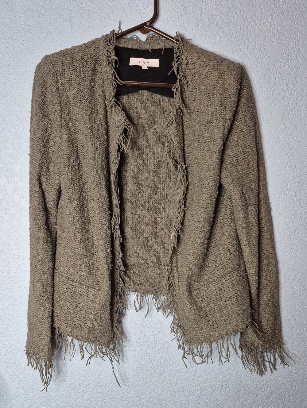 IRO Olive Fringe-Trim Open Cardigan